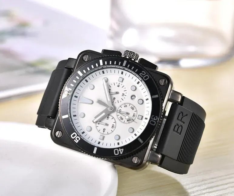 2024 Mens BR Model Sport Quartz Bell Luxury Woman Multifunction Watch Business Rubber Man Calendar Ross Square men Wristwatches W22