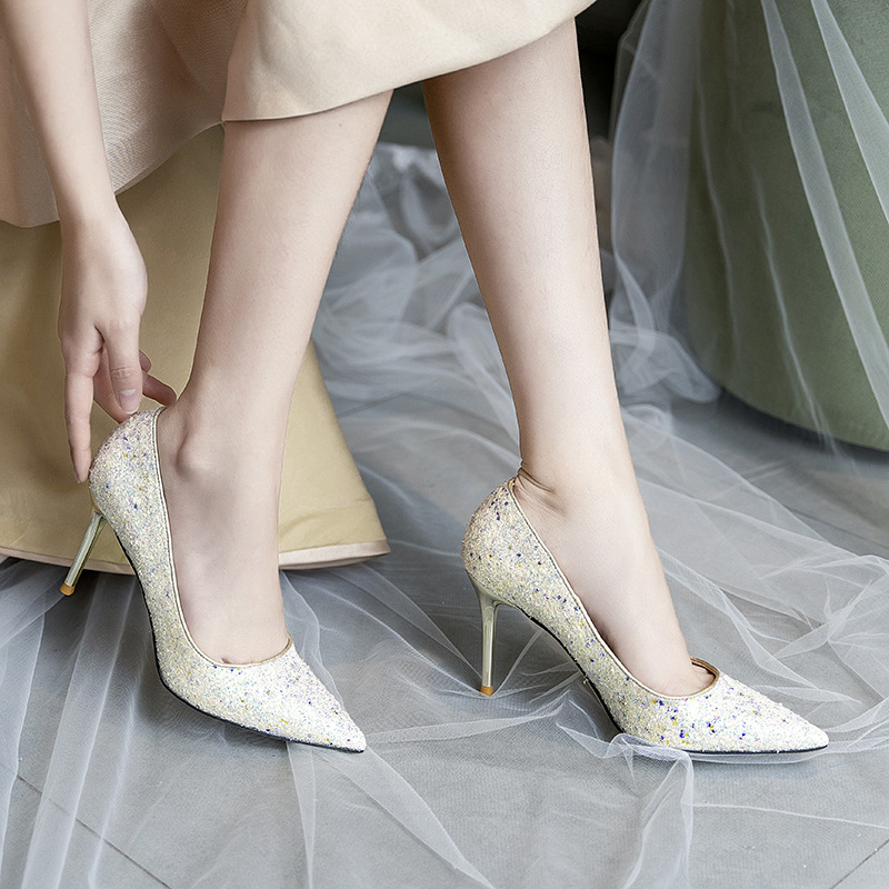 Shoes 2022 Summer ebbe6 Paillette Ladies Stiletto High Heels Woman Party Club Pumps Gold Sexy Glitter Pointed Toe Femme Traf Escarpins