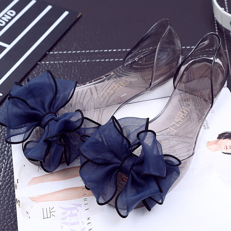 2025 new Bow Lace ral Shoes Ladies Elegant Peep Toe Jelly Flats Woman Transparent Plastic Sandals Beach Slides Femmes Candy Sandalias