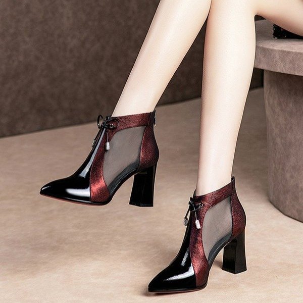 Boots Network Hollow High-Heeled 2021 Summer New Mesh Sandals Female Chunky-Heel Color New Block Women's Shoes 8ed3