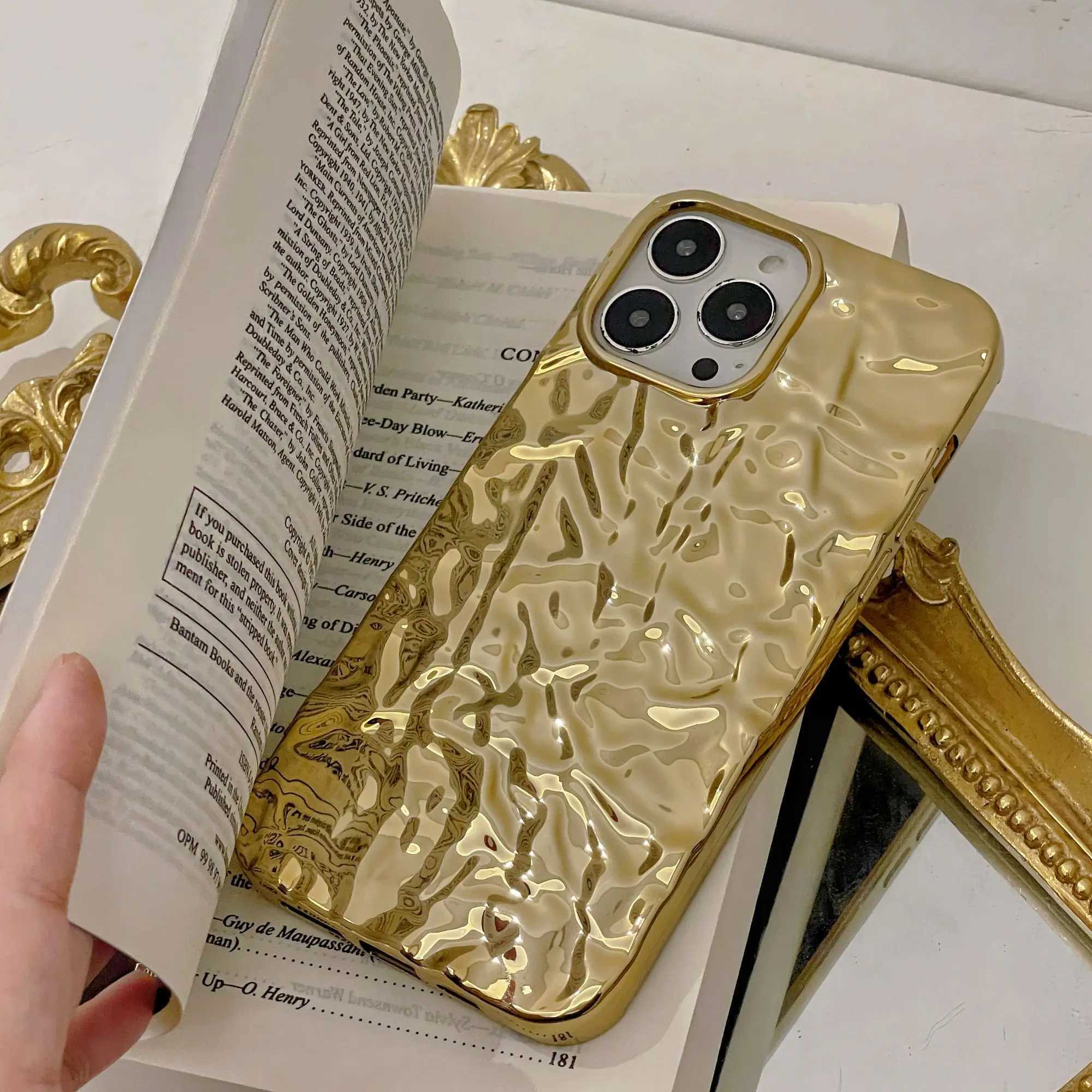 Luxury gold-plated tin foil phone case suitable for iPhone 15 14 13 11 12 Pro Max X XS Max XR waterproof and shockproof soft cover for men M240902