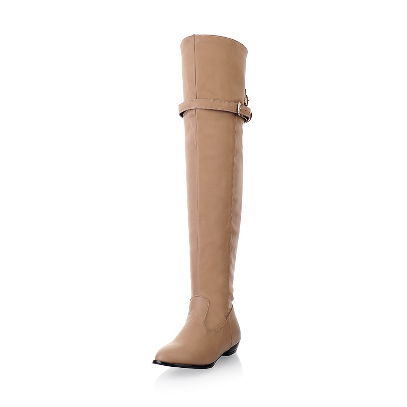 Strap Buckle Over The Knee Boots Winter Flat Low Heel Pointed Toe Female Shoes Size 35-43 Botas Mujer thigh high boots women ef07