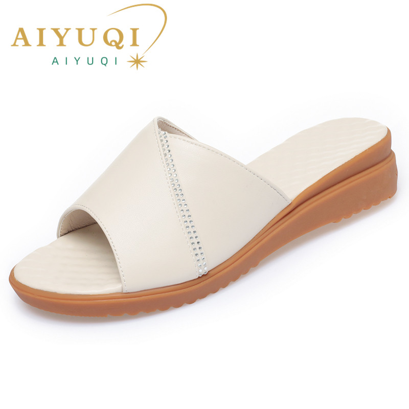 2025 NEW Slippers AIYUQI Summer New Genuine Leather Non slip Slides Thick Bottom Large Size Women Sandals cc
