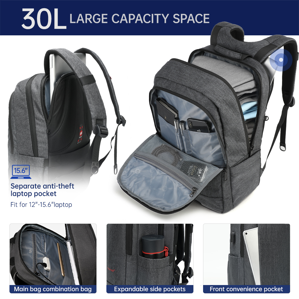 Tigernu Anti-theft USB Charging 15.6-17inch Laptop Backpack Women Backpack Mochila School Backpack Bag Casual Female Laptop Bag