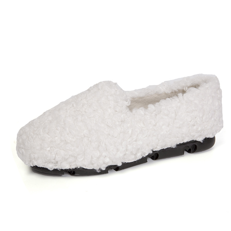 Moccasins Lambwool Femme Winter Cotton Shoes Women Warm Plush Loafers Comfy Curly Sheep Fur Flats Woman