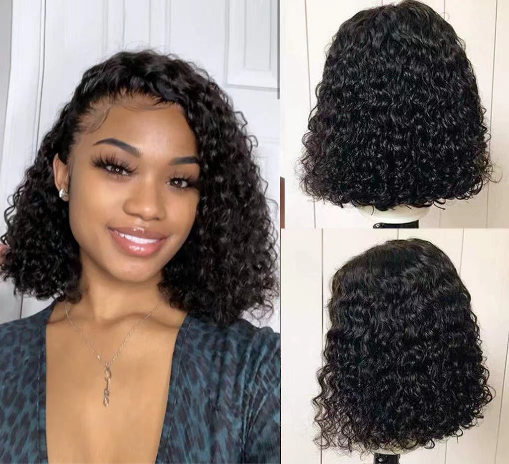 Factory wholesale Curly Short Bob HD Lace Frontal Human Hair Wigs Deep Water Wave Lace Front Wig 5x5 Closure Glueless synthetic wigs