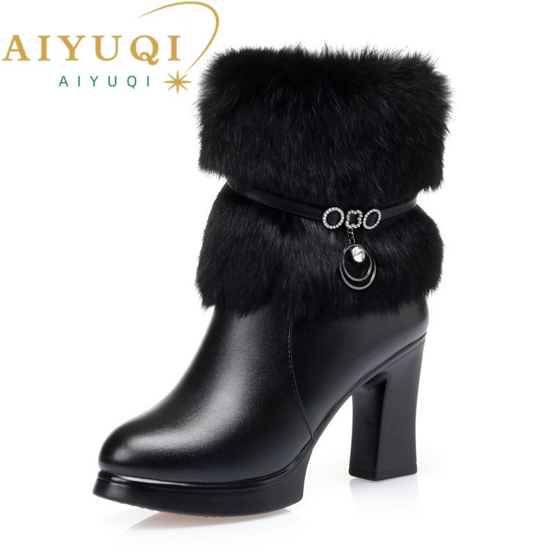 Winter AIYUQI 2024 New Round Toe Women's Fashion Natural Wool ing Rabbit Fur Women Ankle Boots baee
