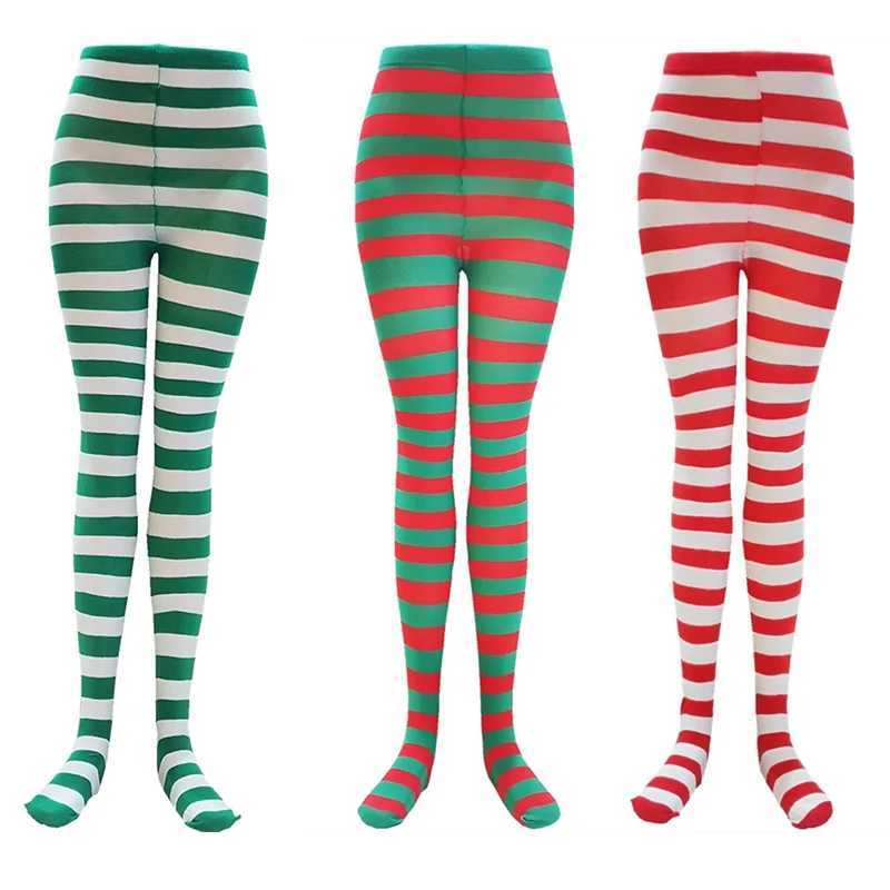 Socks Hosiery Goth Style Punk Women Striped Pantyhose Rainbow Long Tights Hallown Christmas High Waist Cosplay Stocking Elastic Slim Legging Y24083306
