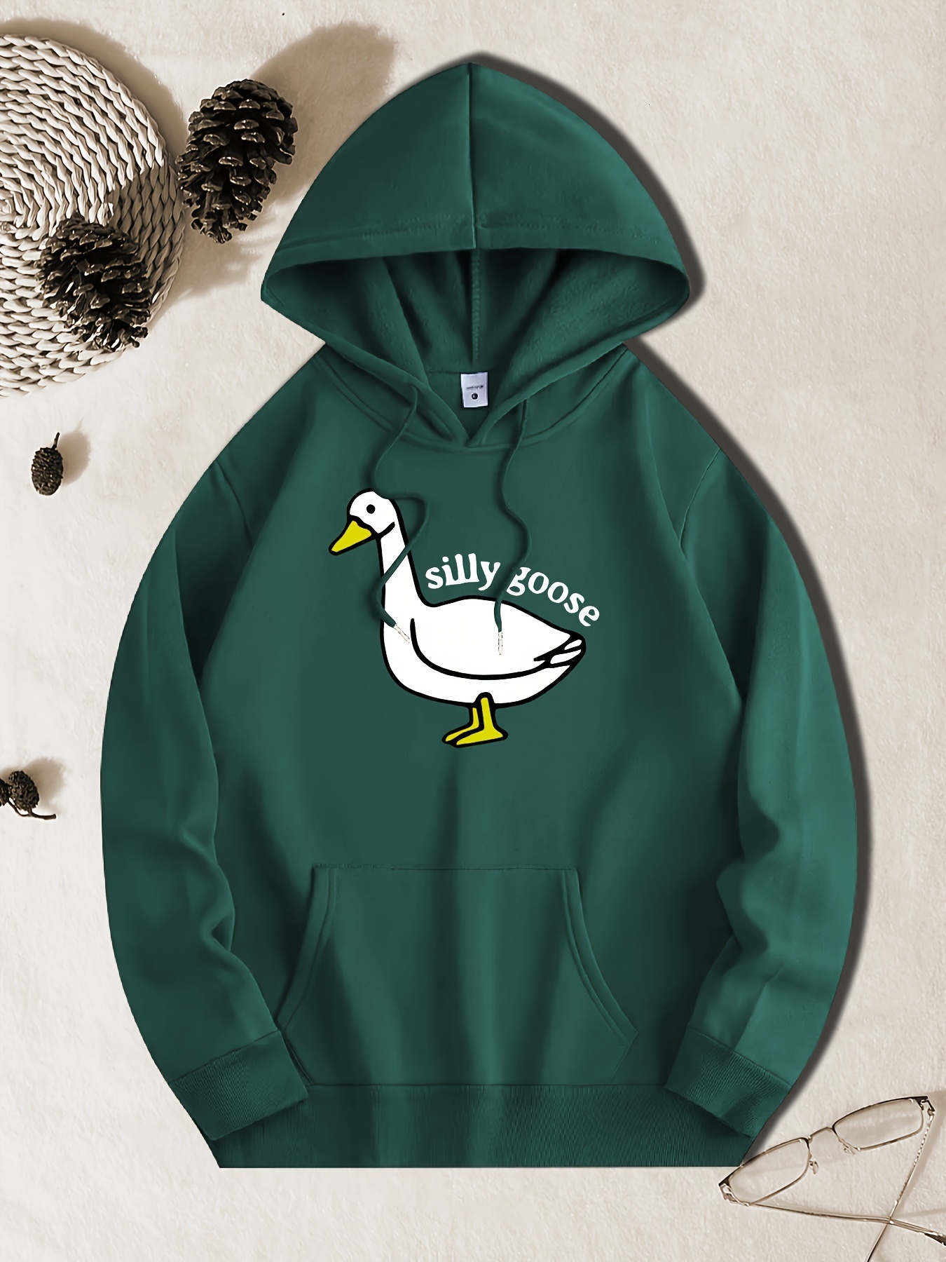 Funny Goose Pattern Print, Men's Casual Hooded Sweatshirt, Trendy Comfortable Fashionable American Street Style Sport Hoodie For Daily Wear