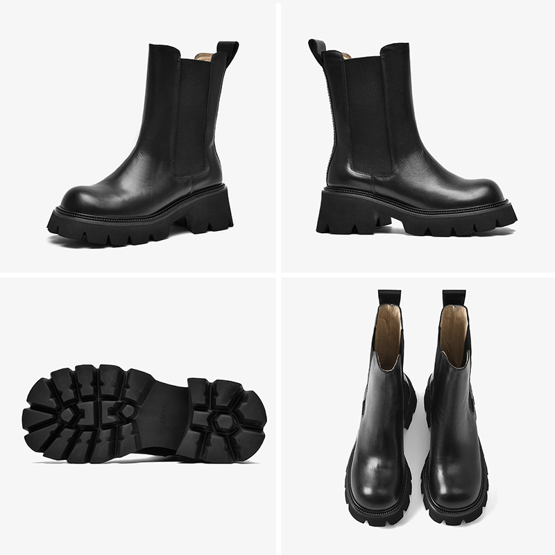 Ankle BeauToday Boots Platform Women Calfskin Leather Round Toe Elastic Band Thick Sole Ladies Shoes Handmade 02396 c278