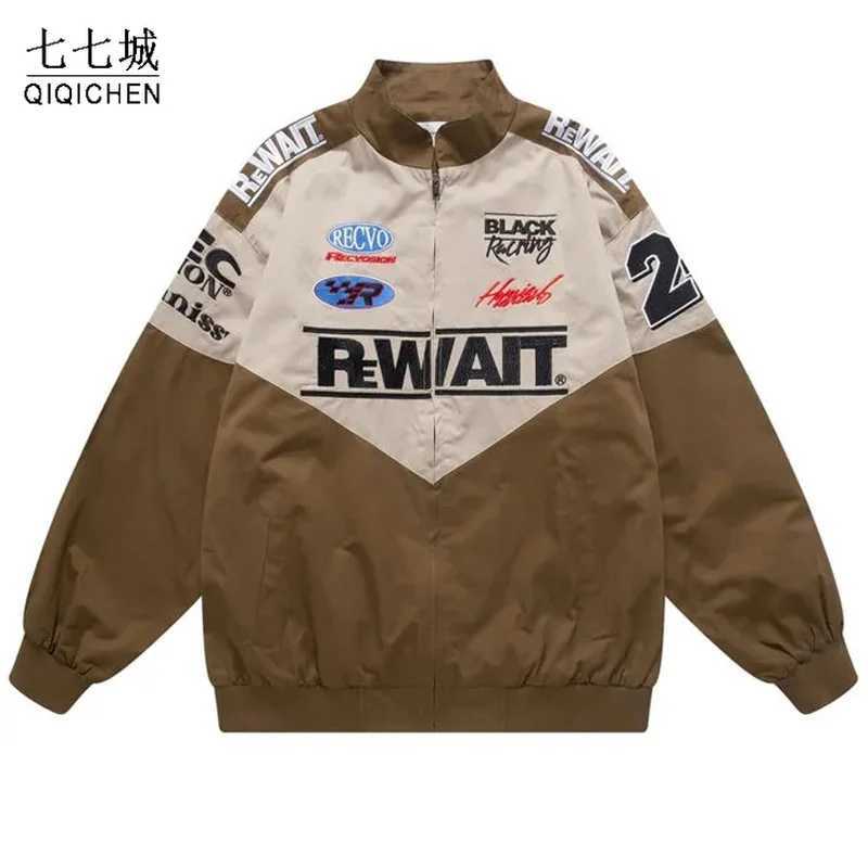 Men's Jackets Letter Embroidery Racing Jacket Men Women Patchwork Strtwear College Baseball Coat Motorcycle Varsity Bomber Jacket Autumn New Y240