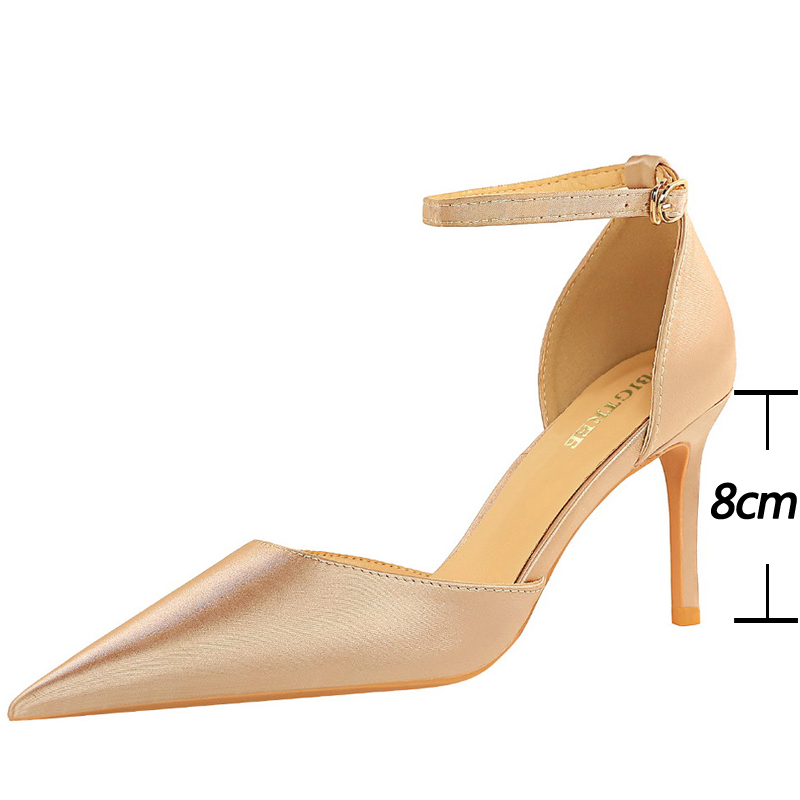BIGTREE Shoes Summer Woman Pumps Satin Kitten Heels Fashion Wedding Shoes Stiletto Buckle High Heels Women Sandals Plus Size 43