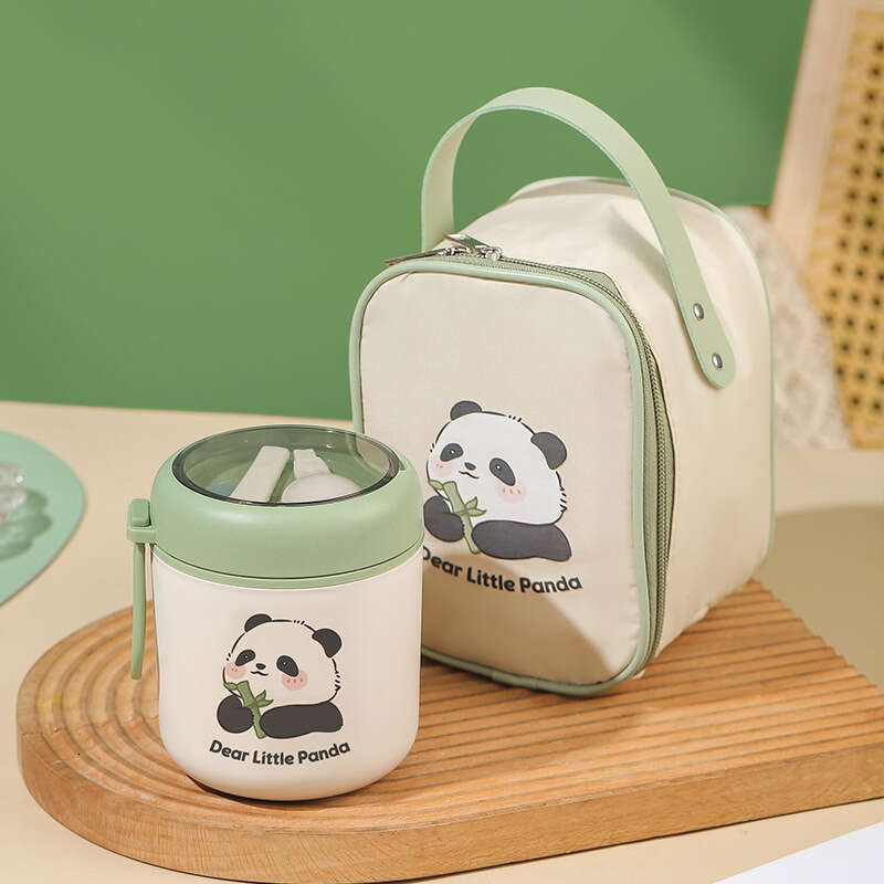 Panda breakfast 304 stainless steel Japanese with lid spoon sealed soybean milk cup insulated soup pot