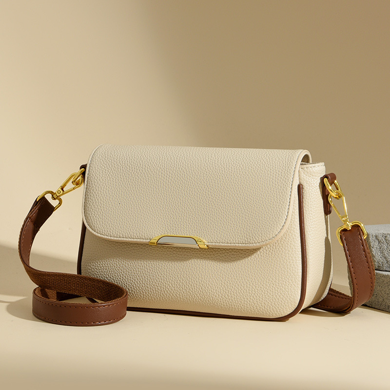 2024 minimalist and popular cowhide patterned flap small square with double strap diagonal cross single shoulder bag, giving mother genuine leather wo