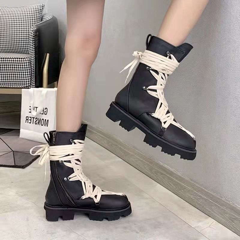 straps New Black Thick Base Cloth Mid-Top Men Fall British Trend Hight-Top Korean Casual Men's Shoes New Boots 3a29 's