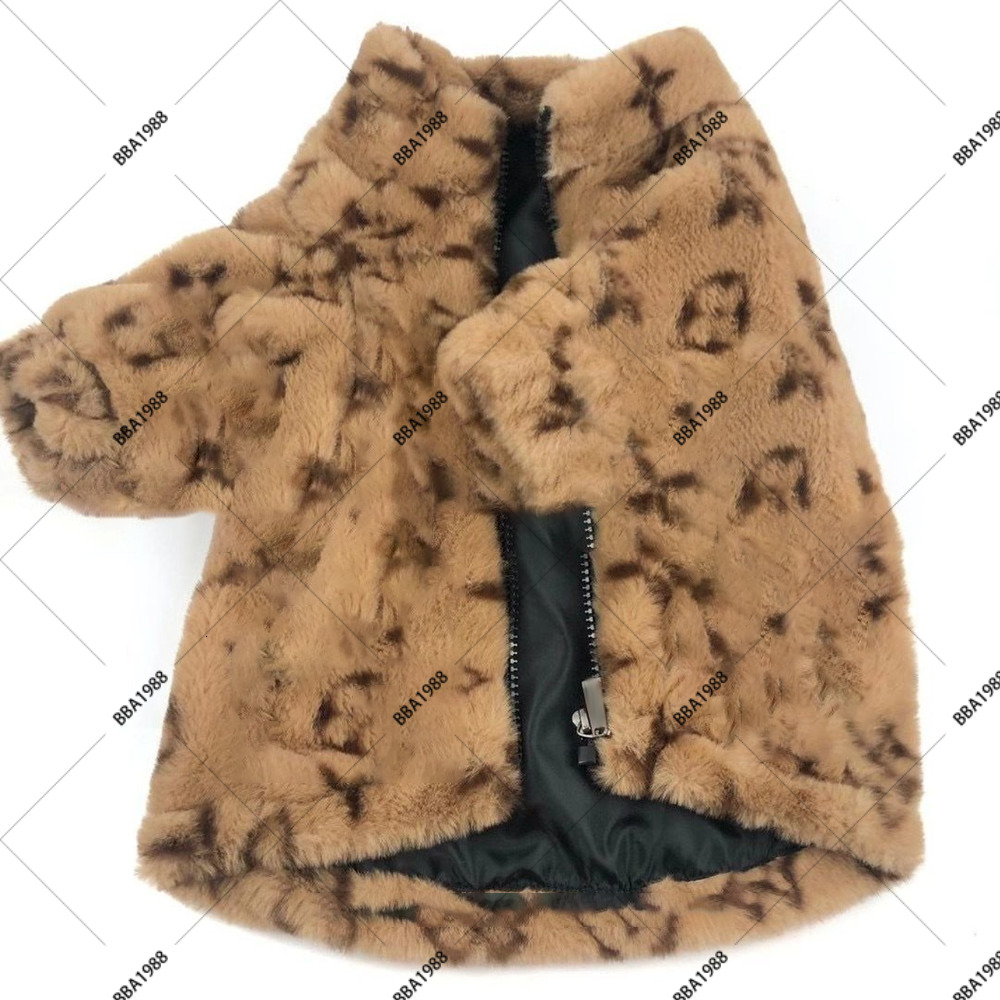 Designer Dog Clothes Winter Dog Apparel with Old Flower Pattern Warm Soft Fur Pet Coat Thickened Cat Coat for Small Dogs French Bulldog Schnauzer Brown XXL A292