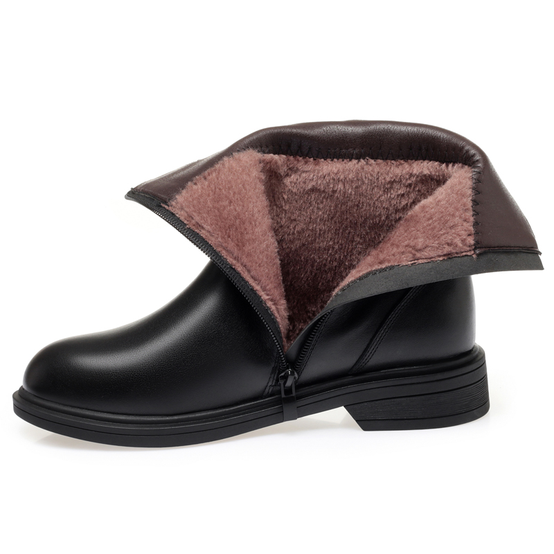AIYUQI Women's Boots Winter 2024 New Genuine Leather Wool Warm Women's Short Boots Llarge Size Women Motorcycle Boots