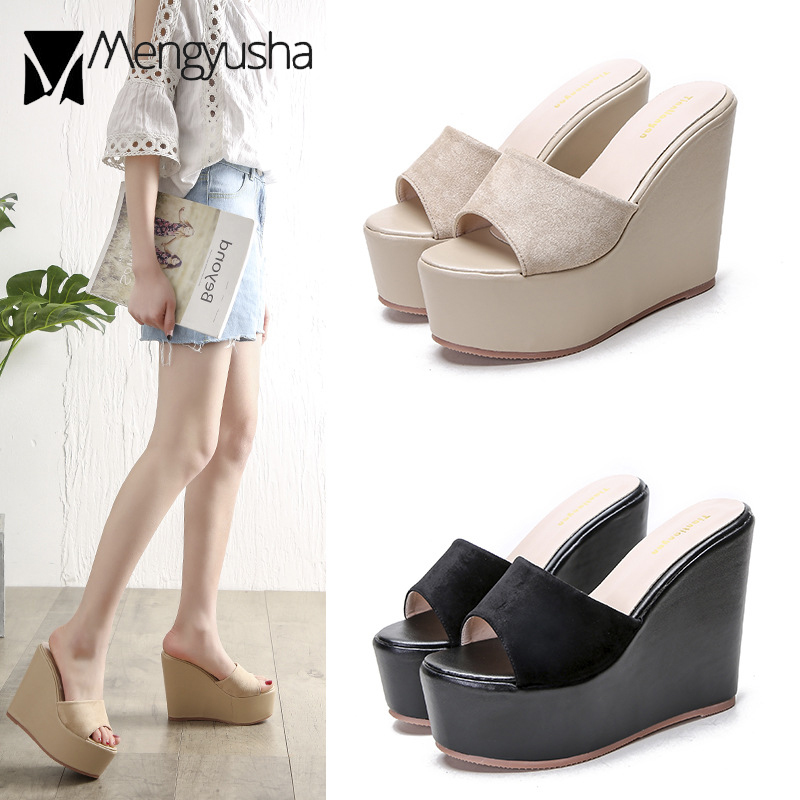 7cm Platform Wedges Sandals Women High Heels Flock Shoes Summer Open Toe Height Increased Slippers Ladies Trendy Flipflops 2024