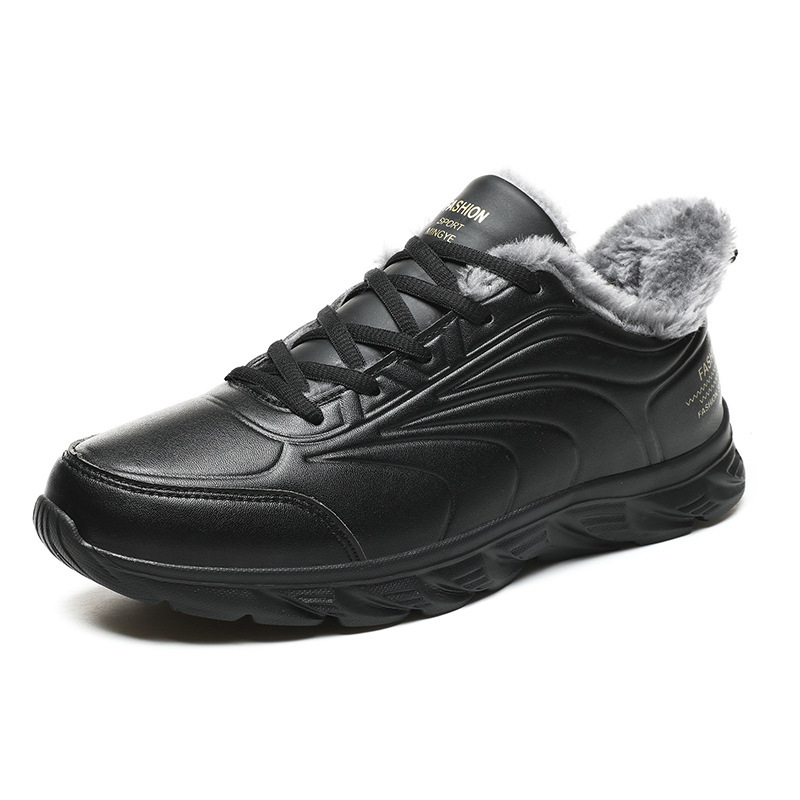 Winter Cotton Plush Casual Leather Warm Lace Up Black Men Sneakers Desinger Shoes atos De Hombre Plus Size 47 045f