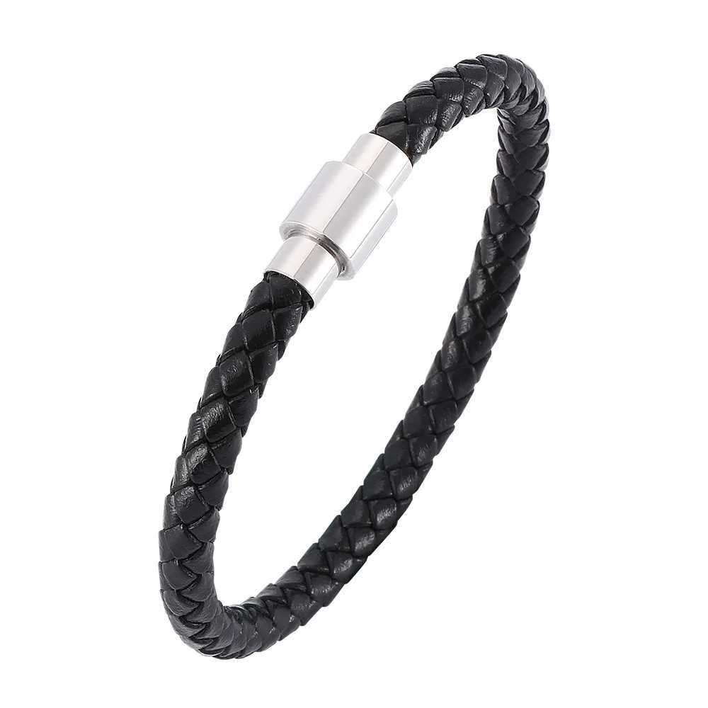 Classic Stainless Steel European and American Fashion Titanium Steel Magnetic Buckle Bracelet Mens Jewelry Womens Leather Bracelet W240830