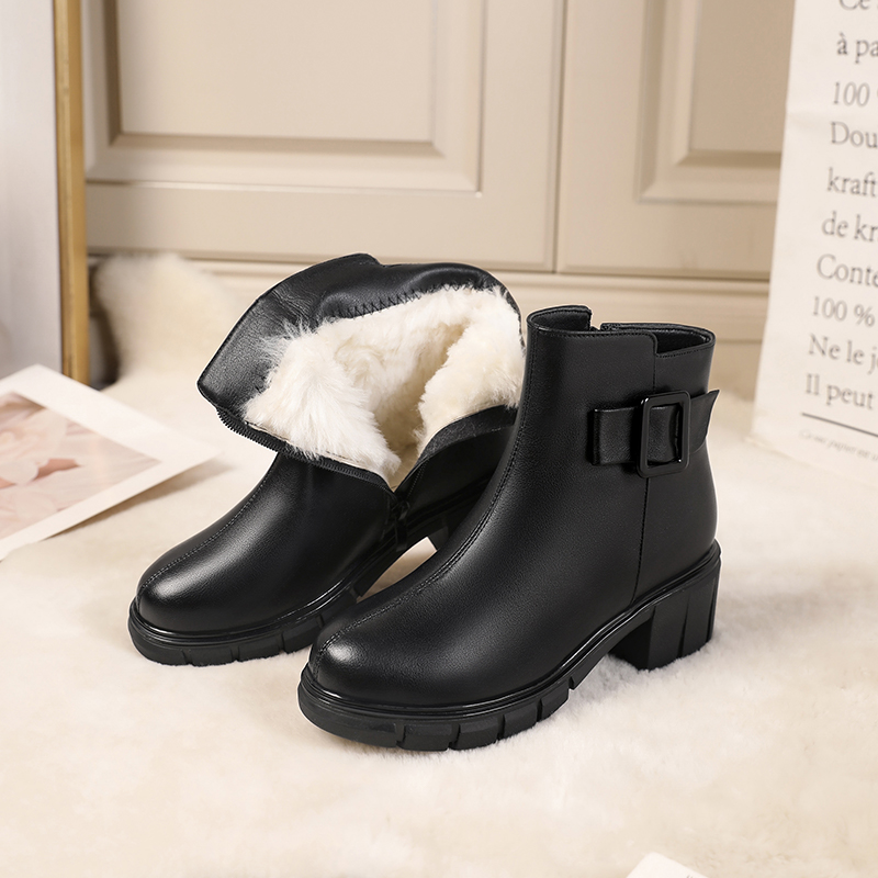 AIYUQI Women Boots Winter Shoes Genuine Leather British Style Women Ankle Boots High Heel Fashion Warm Wool Ladies Short Boots