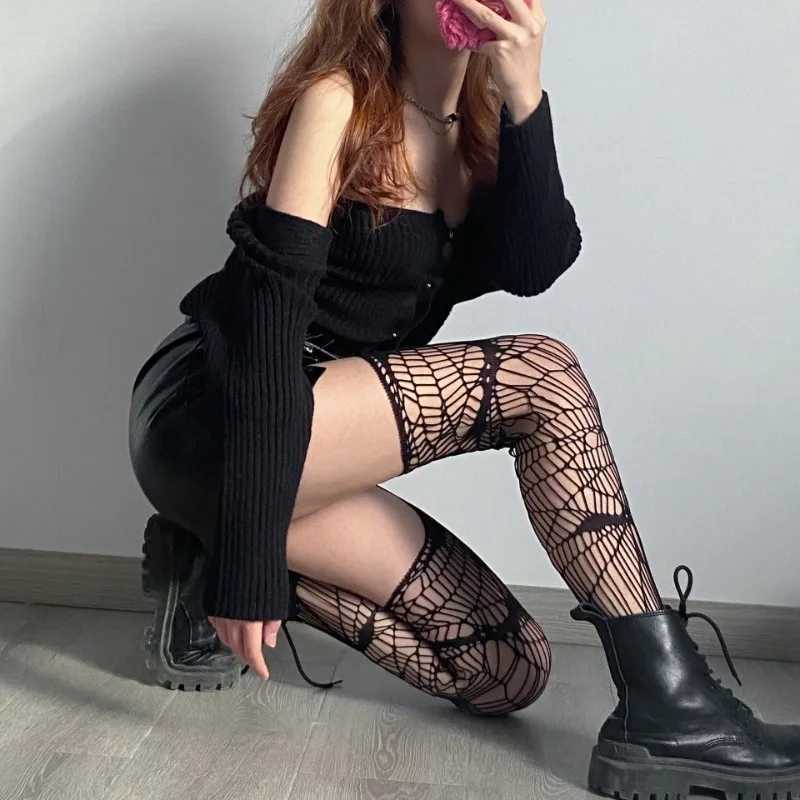 Hosiery Gothic Socks Bat Long Sexy Fishnet Stockings Women Harajuku Emo Alternative Mesh Bat Tights Lingerie Skin Thigh High Garters Hosiery Y240833