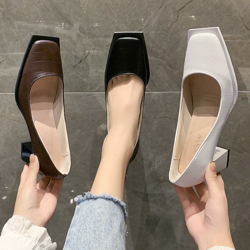 stone leather pattern designer 3a87e high heels women square toe shallow mouth white pumps 2023 new spring chaussure femme talon