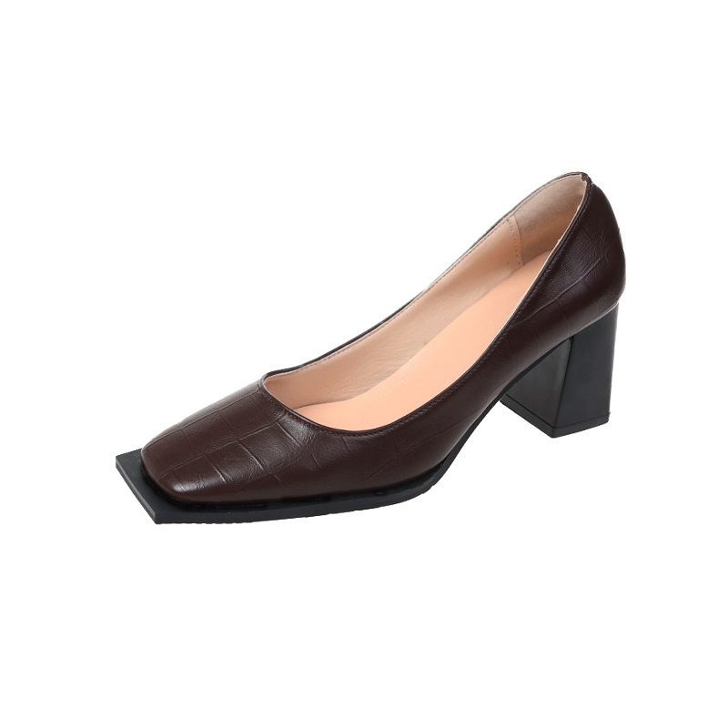 stone leather pattern designer 3a87e high heels women square toe shallow mouth white pumps 2023 new spring chaussure femme talon