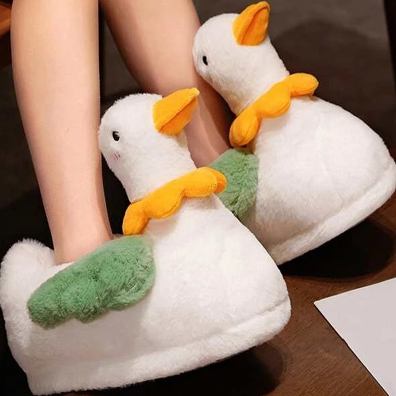 New Home Slippers Cute Duck Modeling Design 2023 White Warm Adult Lady Plush Head Silent Indoor Floor Women Fun Slippers 829