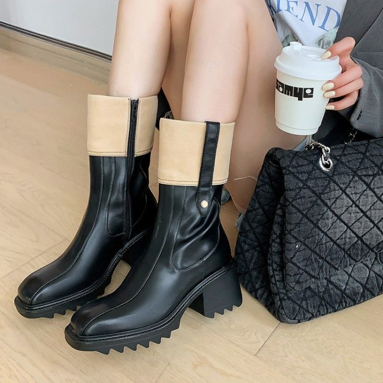 2021Winter Platform Women Chelsea Boots Fashion Black Women Round Toe Ankle Boots Female Chunky Heel Slip On Short Boot Shoes