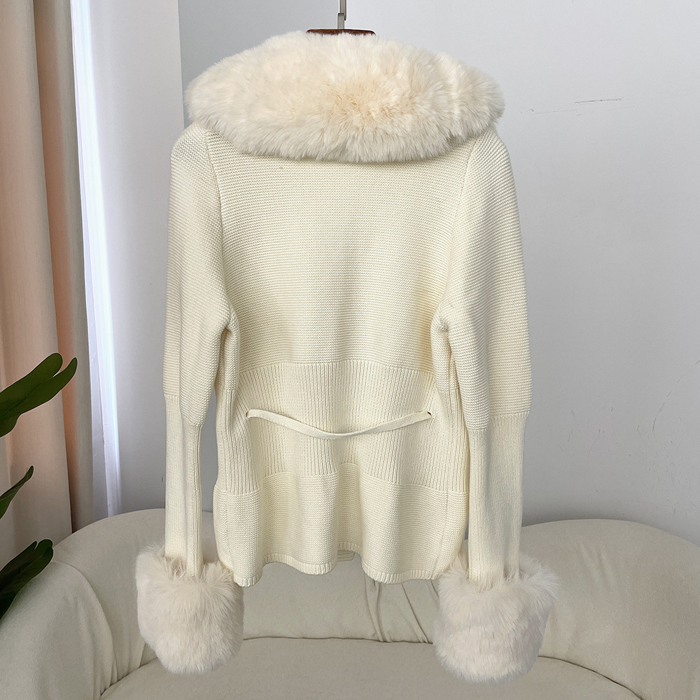 Women's Faux Fur knitted autumn and winter sweaters womens Artificial fox fur coats knitted cardigans woolen sweaters 240826