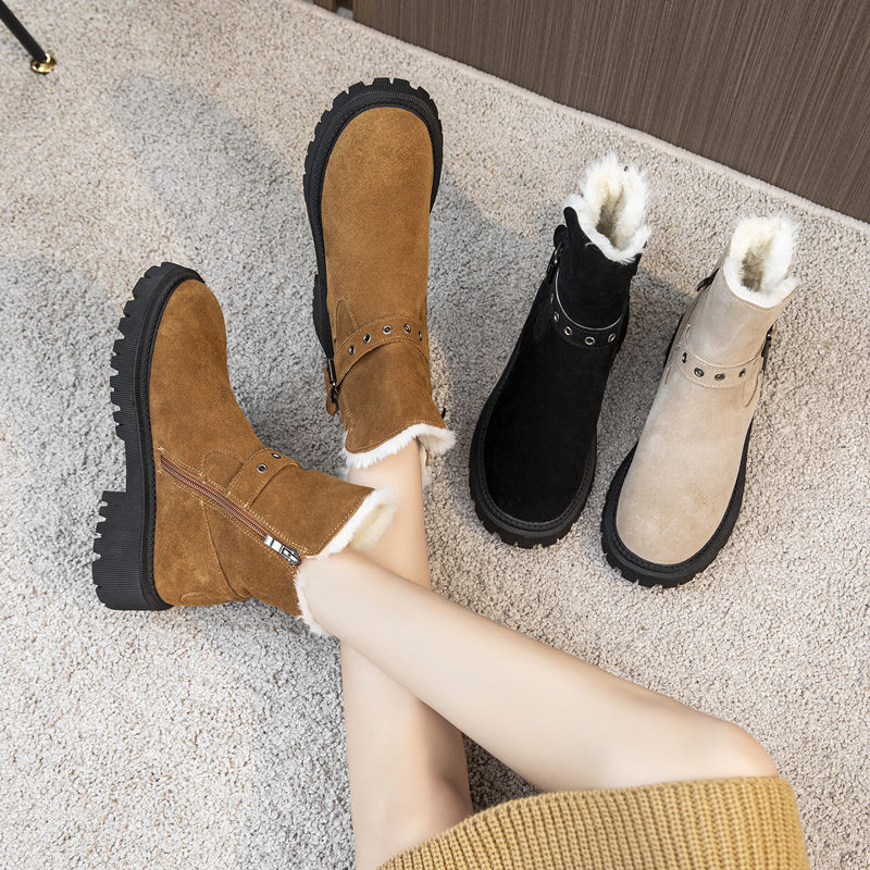 AIYUQI Women's Snow Boots Suede Genuinen Leather New Large Size Thick Warm Women Winter Boots Casual Women's Ankle Boots