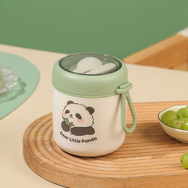 Panda breakfast 304 stainless steel Japanese with lid spoon sealed soybean milk cup insulated soup pot