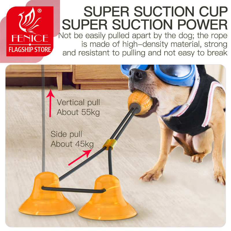 Fenice Pet Puppy Interactive Suction Double Dog Toys Push TPR Ball Toys Molar Bite Toy Elastic Ropes Dog Tooth Cleaning Chewing