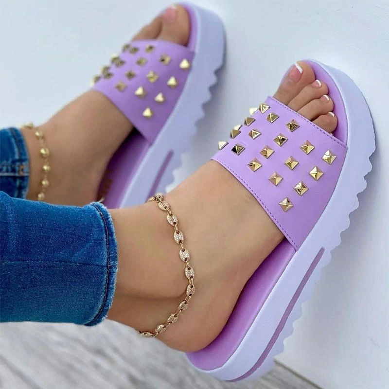 Summer Women's Shoes Fashion Wedge Platform Sandals 2022 New Sexy Rivet Outdoor Beach Walking Sandalias Female Mulas Size 43