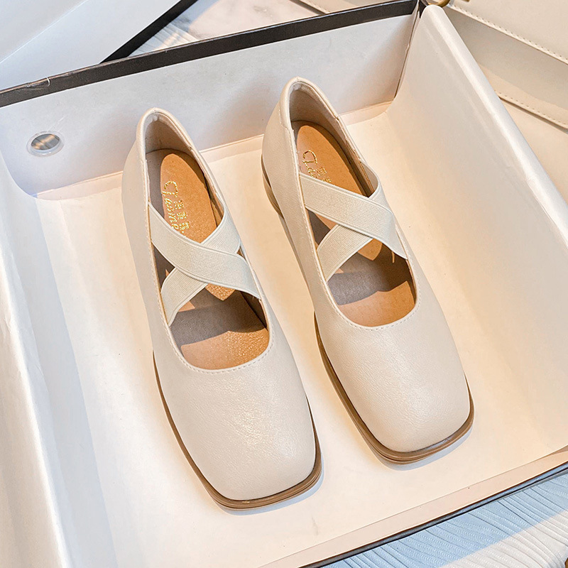 2025 new cross elastic famous f5349 designer band pumps women square toe low heel ballerina 41-43 big size tacones mujer mary janes shoes