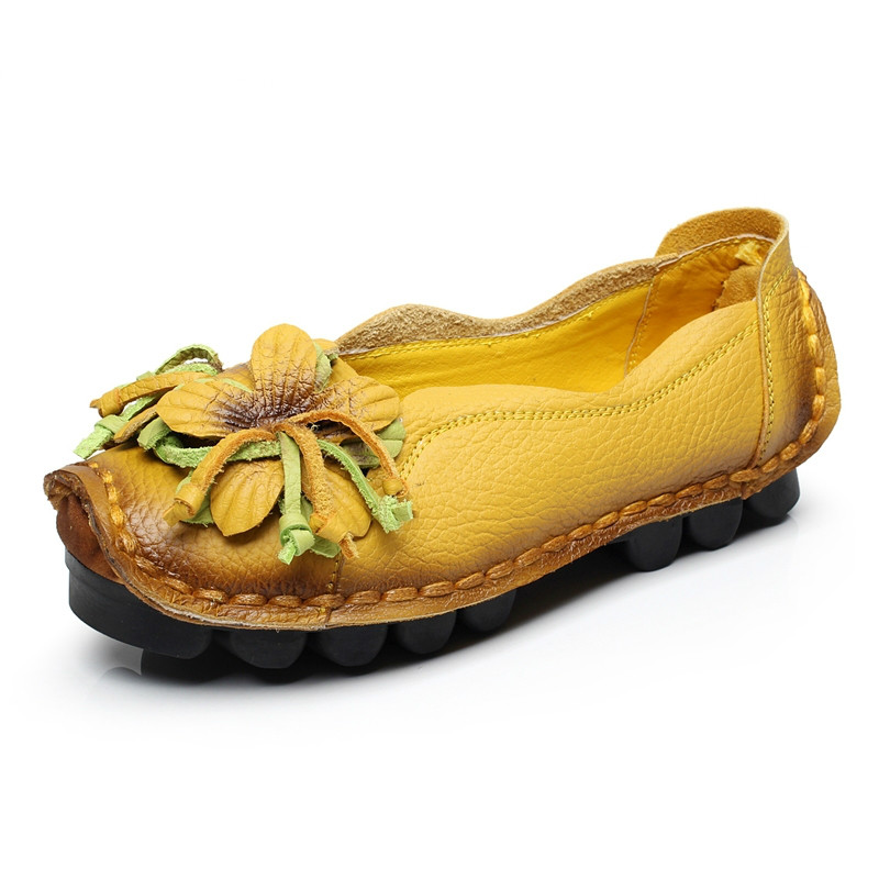 2019 New Autumn wers Handmade Women's ral Soft Flat Bottom Casual Moccasins Retro Women Genuine Leather Shoes 2e31