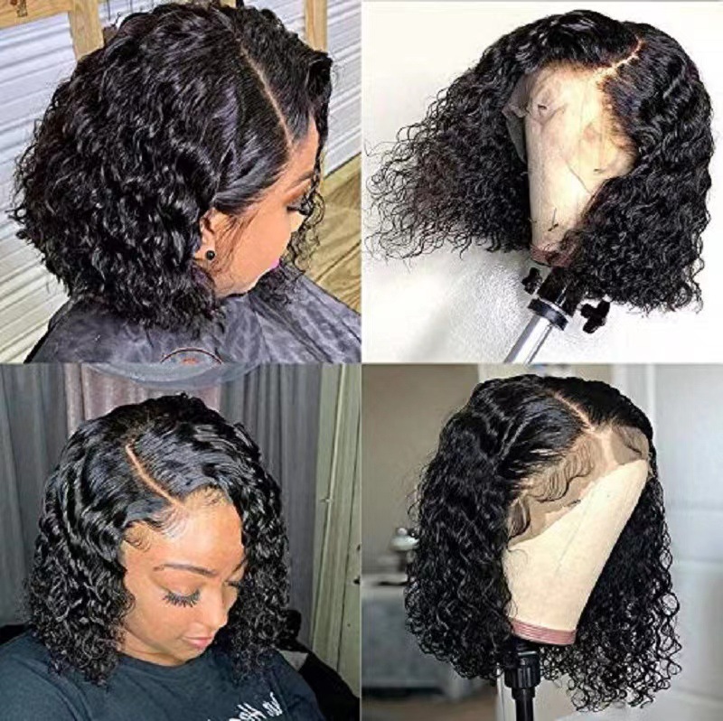 Factory wholesale Curly Short Bob HD Lace Frontal Human Hair Wigs Deep Water Wave Lace Front Wig 5x5 Closure Glueless synthetic wigs