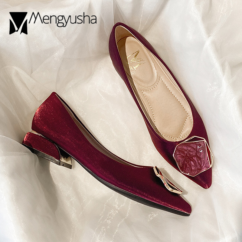 56597 Designer Pumps Silk Shoes Woman Bridal Wedding Medium High Heels Ladies Office Dress Metal Buckle Loafers Cute Mary Jeans