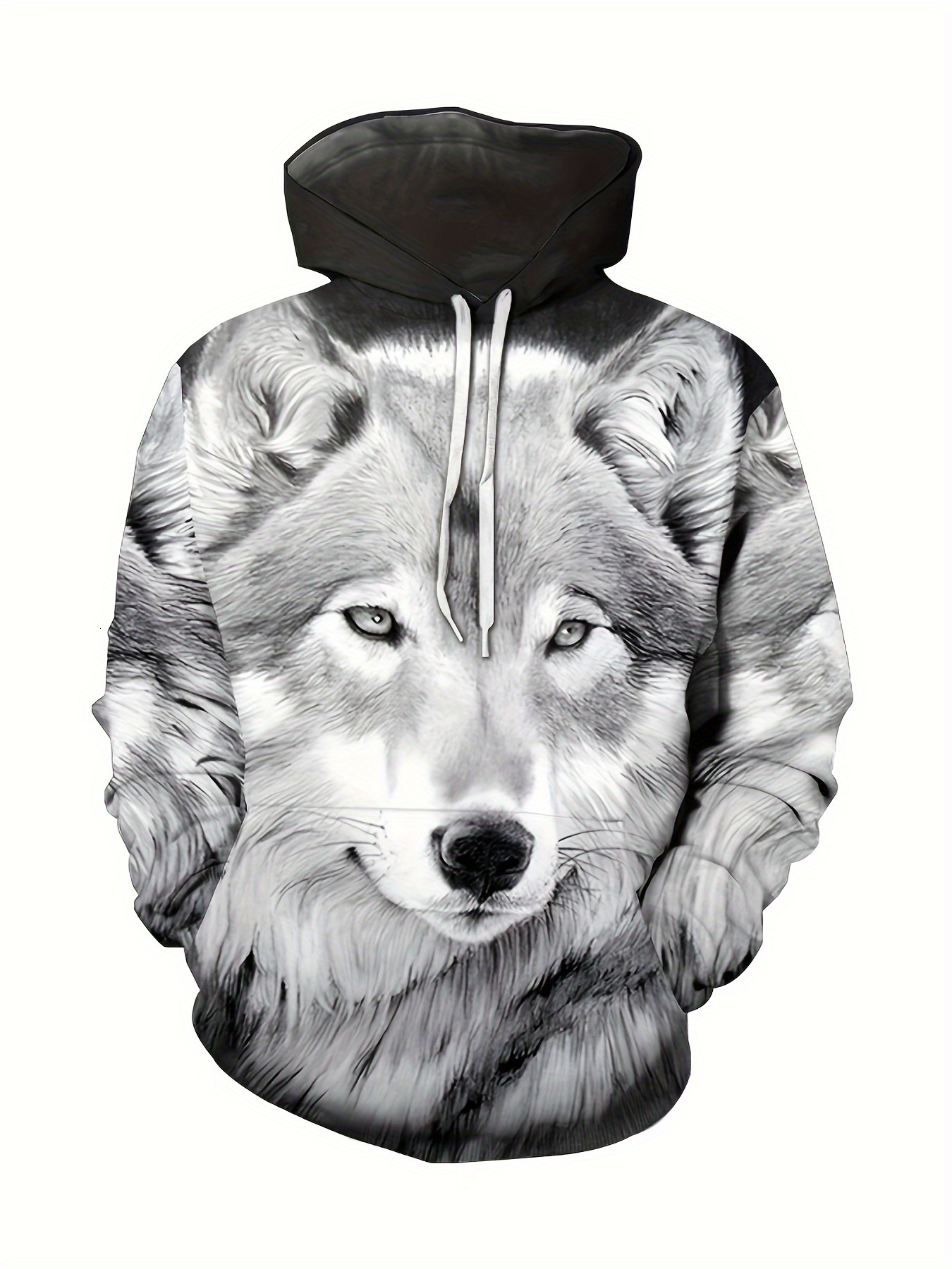 Wolf Graphic Hooded Sweatshirt - Soft Fleece Lining, Casual Streetwear Design, Winter Fall Essential, Unique Gift Idea for Men