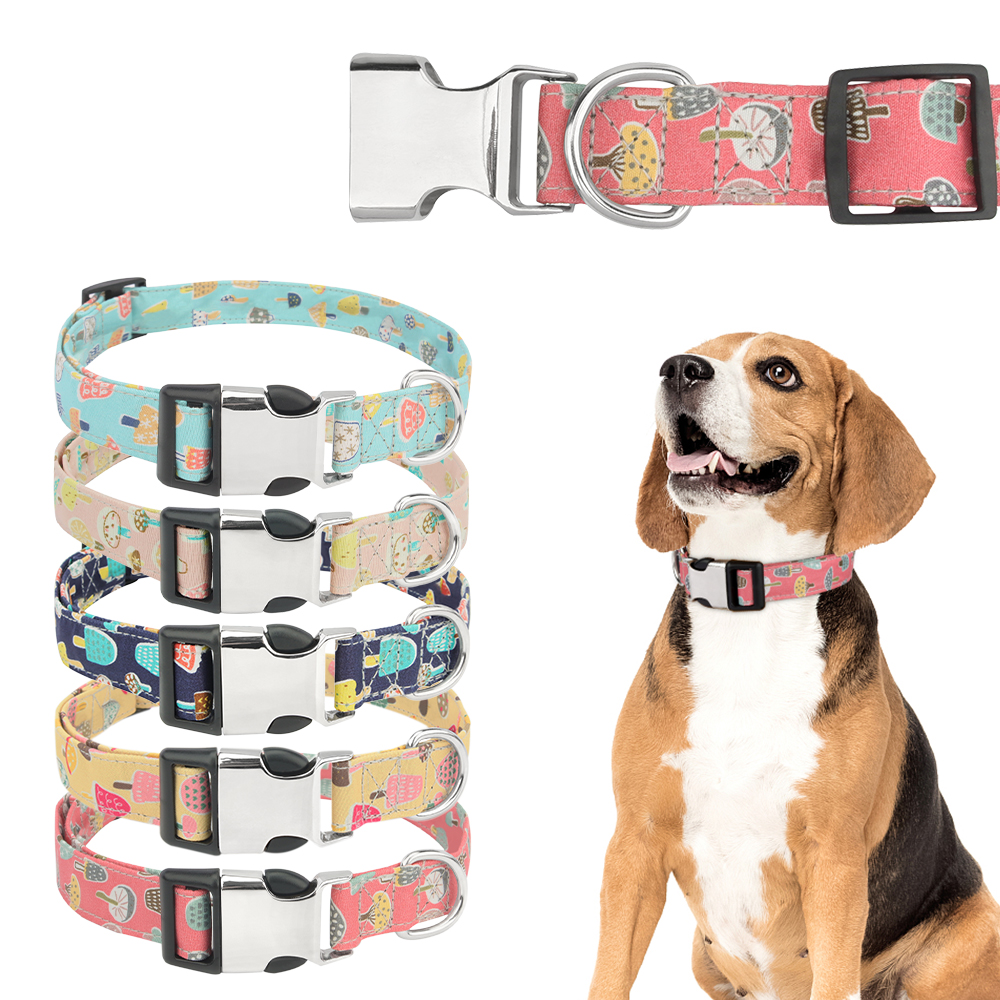 Durable Nylon Dog Accessories Collar Nylon Printed Pet Puppy Collar Dog Collars with Metal Buckle for Small Medium Large Dogs