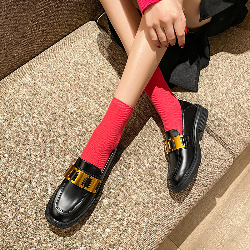 Plus Size 34-43 Oxford Shoes Woman Metal Chain Rubber Flats Platform Thicken Bottomed Loafers Femme Low Heels Sneakers Moccasins