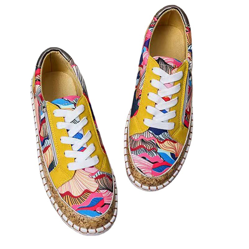 Women's Vulcanized Shoes Sneakers Lady 2022 Elegant Floral Printed Lace-up Female Platform Shoes Fashion Women Casual Footwear