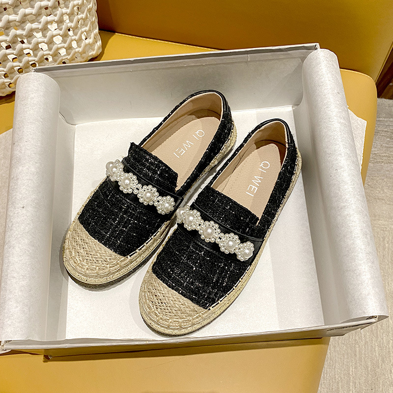 8d7ce espadrilles pearl decoration wer women flats sequines cloth round toe moccasins famous designer plaid slip on loafers 2022