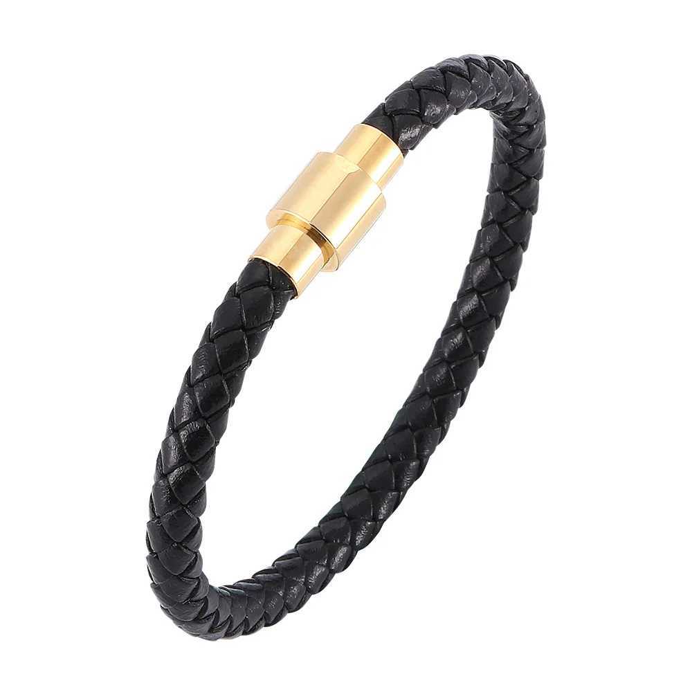 Classic Stainless Steel European and American Fashion Titanium Steel Magnetic Buckle Bracelet Mens Jewelry Womens Leather Bracelet W240830