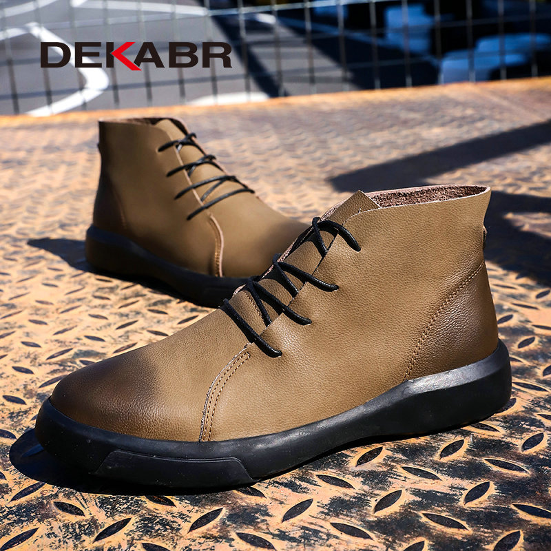 DEKABR Fashion Autumn Winter Genuine Handmade Ankle Boots Outdoor Waterproof Men Business Banquet Leather Boot 735d