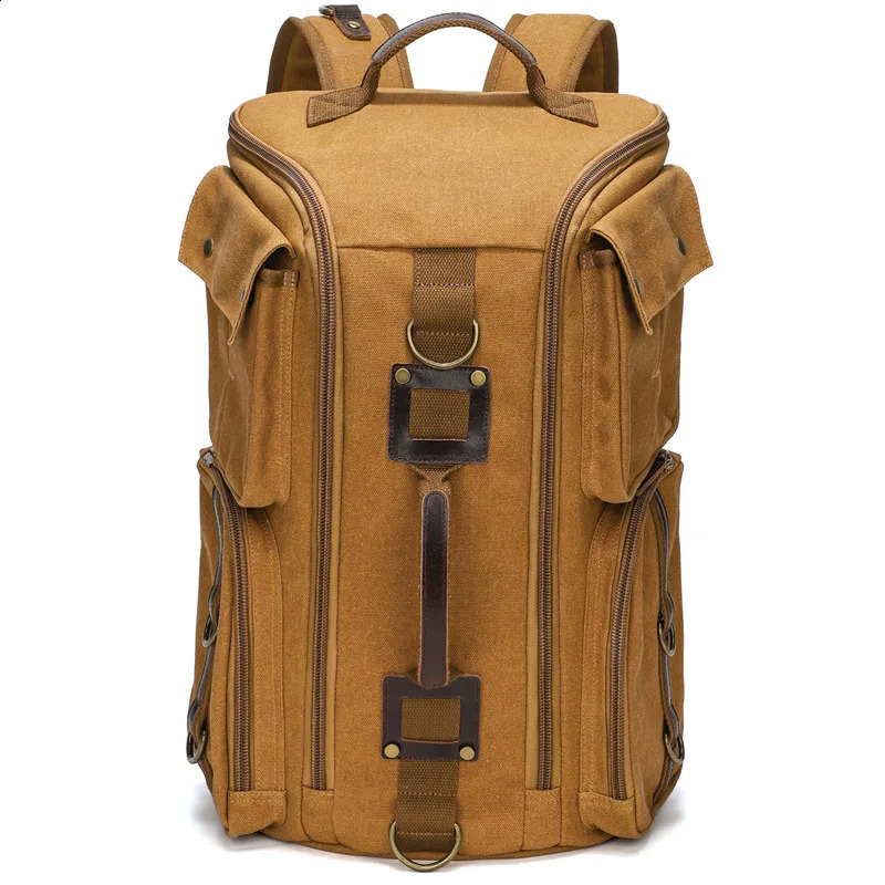 Vintage Leather Man16 inch Laptop Backpack Waxed Canvas Shoulder Rucksack Carry-On Travel Backpack for Men Women 240902
