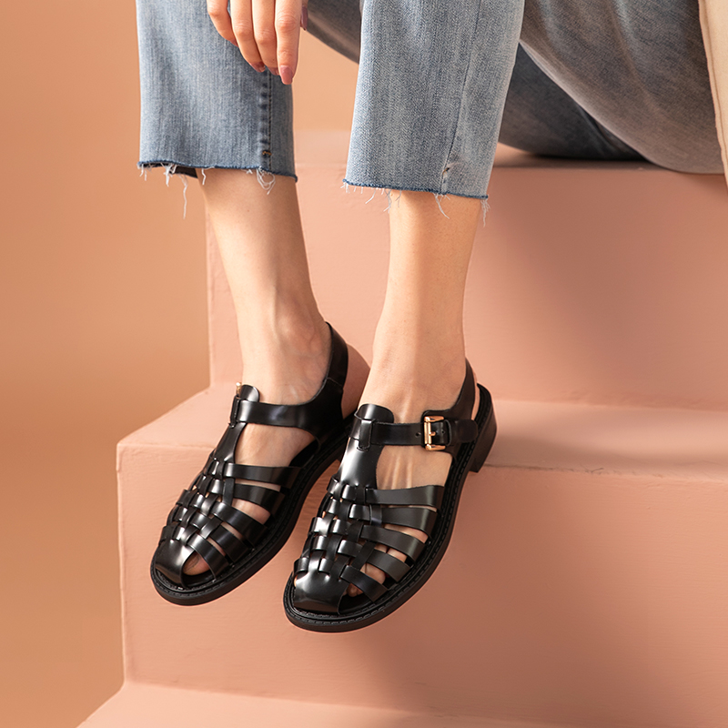 New Gladiator BeauToday Sandals Women Cow Leather Woven Roman Flats Cover Toe Buckle Strap Summer Beach Ladies Casual Shoes 33033 7e4d