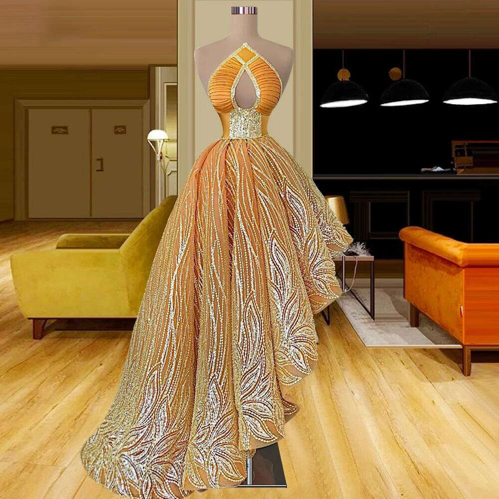 New Design Arabic Dubai High Low Lace Evening Dresses Sleeveless Open Front Women Formal Gown 0220