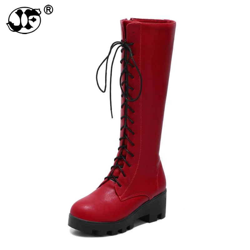 Plus 2021 Size 34-43 Buckles Women Shoes Woman Platform Lace Up Square Heel Riding Boots Winter Footwear Chaussure ujk90 a1b7